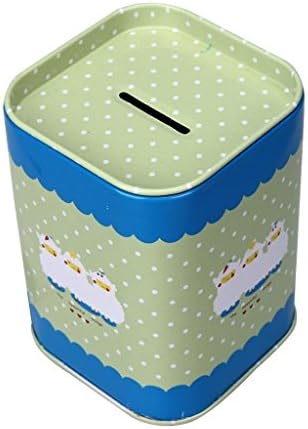 GUOGUOD Piggy Bank Trinket Tin Jewelry Coin Money Saving Pot Tea Box Pen container -Green+Blue