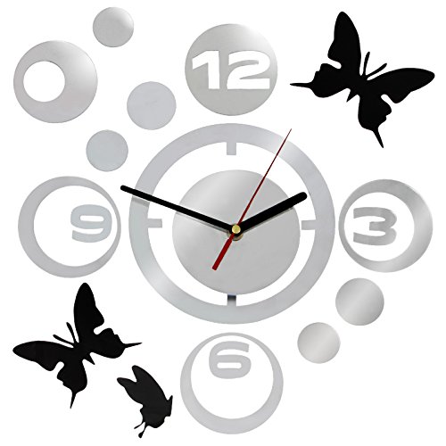 Jago Wanduhr inklusive 3 Schmetterlingen als Wand-Tattoos aus pflegeleichtem Acryl Schmetterlingsmotive für eine freie Anordnung