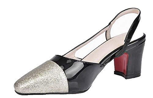 Allhqfashion Women's Closed-Toe Kitten-Heels Pull-On Sandals,FBULD015703