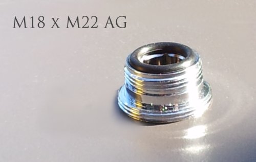 M18 AG x M22 AG, chrom, kurz, Gewinde Adapter M22 AG auf M18 AG kurz Chrom für Perlstrahler Gewinde am Wasserhahn, M18x22 AG, M22x1 x M18x1, oft passend für Dornbracht, Hansgrohe - 2