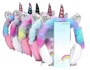 HM Unicorn Headphones for Girls - Wired Headphones for Kids on Ear, Toddler Headphones for 3.5mm Jack(with Mic), Pink