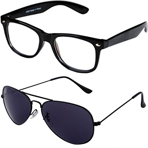 Sheomy Unisex Combo Pack of Full Rim Wayfarer Unisex Spectacle Frame and Black Aviator Sunglasses for Men and Women with 2 boxes RS.299 (88.00% Off) - Amazon