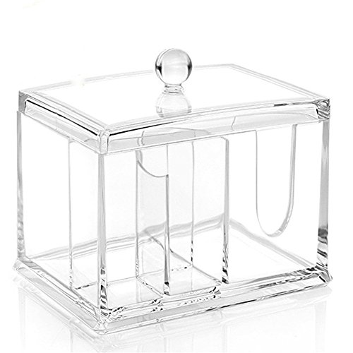 FAS1 Klar Kosmetik Organizer Acryl Wattestäbchen Box Baumwolle Ball Aufbewahrung Make-Up Pads Halter Zubehör Container Mit Deckel 4 Campartments - 4