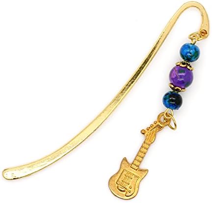 Electric Guitar Beaded Bookmark Gold Blue