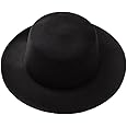 Bamboopack Black Elegant Blend Fedora Hat Brim Flat Church Derby Cap for Performance Party Show Cosplay Wedding Daily Life
