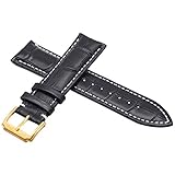 autulet echten Leder-Uhrenarmband schwarz mit weißer Linie 18mm Sport-Stil