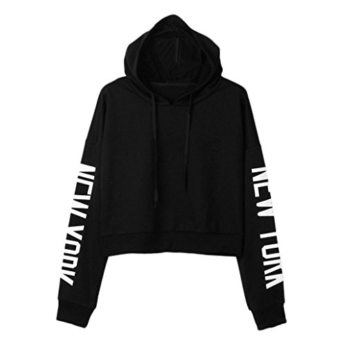 Tefamore Femmes Lettres à Manches Longues Sweat à Capuche Sweat-Shirt Arrêtez-Vous Tops Chemisier (XS, Noir)
