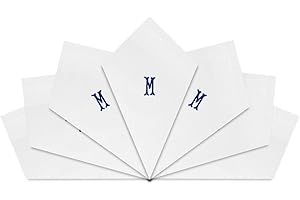 Warwick & Vance 7 Stück Herrentaschentücher mit weißem Satinrand und blauen gestickten Initialen