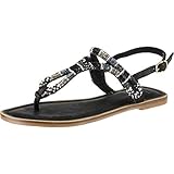 Elastikeinsatz BULLBOXER Damen 286004I1L T-Spangen Sandalen Schwarz (Black White) 38 EU