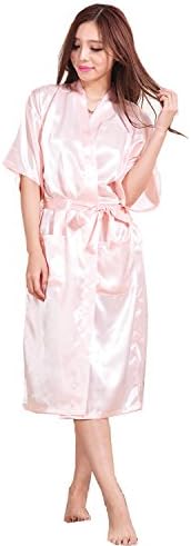 Vogue Forefront Women's Satin Plain Long Kimono Robe Sleepwear Dressing Gown, X-Large, Pink