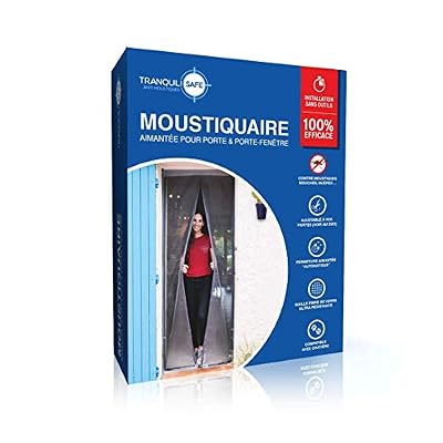 TRANQUILISAFE Moustiquaire ajustable aimantée TRANQUILISAFE® pour portes et portes fenêtres – moustiquaire magnétique – moustiquaire baie vitrée automatique – protection anti moustique (L 120/136 - H 207/215)