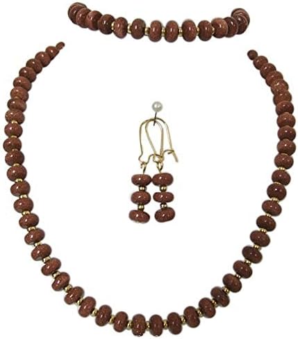M Allen Glittery Brown Goldstone Gemstone Necklace, Bracelet &amp; Earrings Gift Set