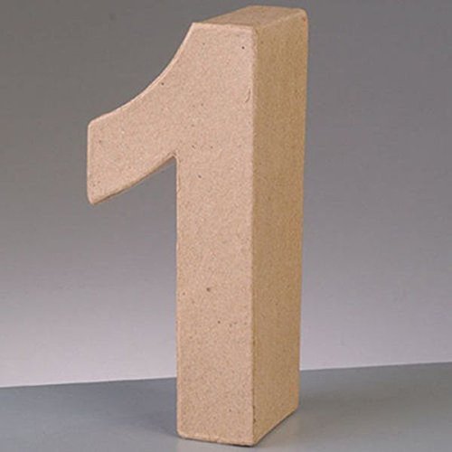 3D Number "1" Paper Mache Signs Buff Papp Art Freestanding 17.5cm x 5.5cm (Number 1)
