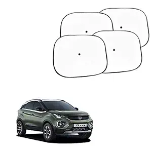 Universal White Cotton Fabric Car Window Sunshades with Vacuum Cups for TATA Nexon (Set of 4)