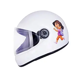 Western Era Stylish Explorer Dora Character Sticker Full Face Helmet for Kids || Baby Safety and Comfort || (3-12 Years) (White Glossy)