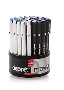 Cello Aspro Mavro Ball Pen | Assorted Ball Pens Set Blue Black & Red |Bulk Pack of 50 Ball Pens with Stand | Lightweight and Stylish Ball Pens| Ideal for Students and Professionals | Cello Stationery