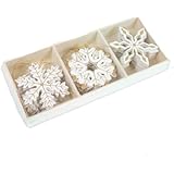 Shabby Chic de madera copos de nieve oro diseño árbol de Navidad adornos caja de 24