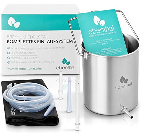 Premium Einlaufset zur Darmreinigung Edelstahl 2L EBENTHAL VITAL®  Darmeinlauf-Irrigator 2M Schlauch  Klistier-Set Einlaufbecher  Heilfasten & Entgiften per Darmspülung  Inkl. Anleitung  BPA-frei