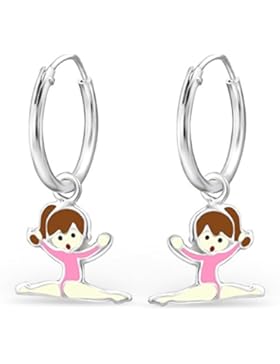 JAYARE Kinder-Creolen Ballerina 925 Sterling Silber Emaille 22 x 8 mm rosa pink Ohrringe