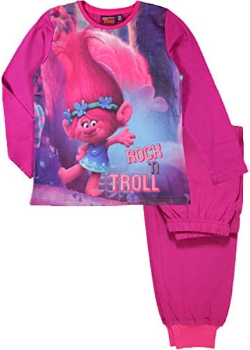 Girls Official Licensed DreamWorks Trolls Pajamas / Pyjama Set (7 Years, Magenta)