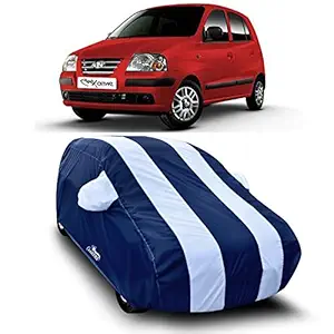 XGuard 100% Pure Polyester - Hyundai Santro Xing Car Cover - UV Rays Reflective - Scratch Resistant - Water Resistant - Car Body Cover (Strips White with Mirror Pockets)