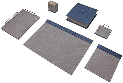 Koton 6 Piece Desk Set Faux Leather Document Tray | Pen Holder Maker Holder | Memo Box | Mouse | Storage Tray blue