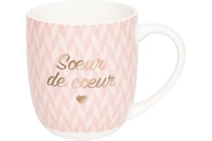 DRAEGER PARIS | Mug rose en céramique "Sœur de coeur" | Idée Cadeau Famille, Sœur, Amitié, Meilleure amie, Anniversaire | Mug mignon avec coffret Cadeau