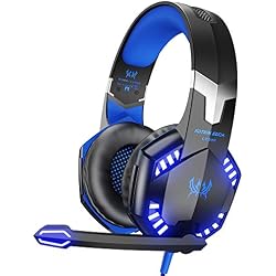 VersionTECH. Auriculares Gaming Cascos PS4 con Microfono, Diadema Ajustable, Bass OverEar 3,5mm Jack, Luz LED, Control de Volumen, Bajo Ruido para PS4/Xbox One/Nintendo Switch/PC/Móvil (Azul)