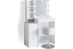 Vicco tavolo da toeletta Meryl, Bianco, 80 cm con illuminazione LED e sgabello