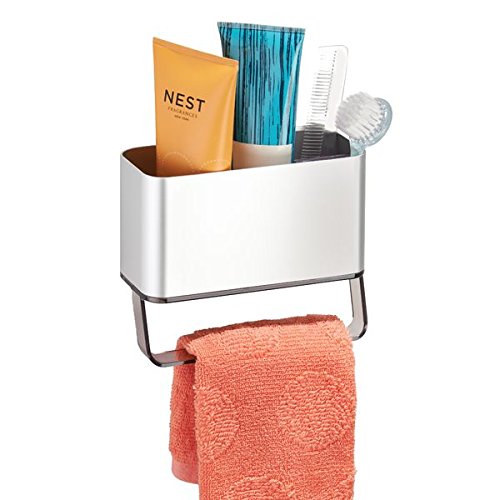 mDesign Duschkorb selbstklebend - praktisches Duschregal - ohne Bohren montieren - Duschablage aus Aluminium für sämtliches Duschzubehör (z.B. Shampooflaschen) - mit Handtuchstange