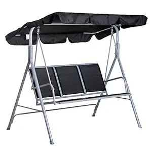 Nadim Handicraft Outdoor 3-Seater Swing Chair with Canopy -Black