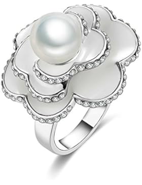 AieniD Edelstahl Hochzeitsring für Damen Blütenblätter mit Zirconia