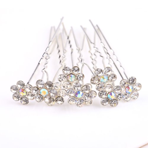 ILOVEDIY 10pcs Rhinestones Crystal Hair Pins for Buns Bridal Weddings Hair Accessories (White)