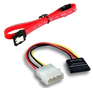 Hulk SATA III 6.0 Gbps (Sata 3) Cable with Locking Latch + 4 Pin Molex to 15 Pin Power Cable Combo, Pack of 1+1 (RED)