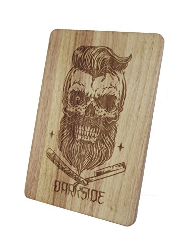 Bearded Skull echtes Darkside Gravur Holz Servierbrett Schneidebrett Large 35x24x1.5cm braun