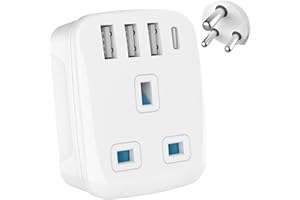 MyTravelPal® UK to India Travel Adapter with USB-C | UK Safety Standards | India, Sri Lanka, Nepal Adapter | Type D Indian Plug Adaptor