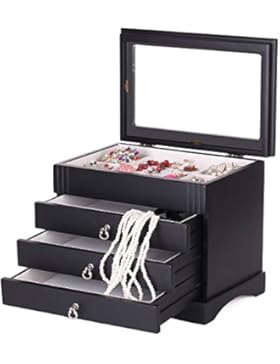 Rowling Schmuckkasten aus Holz Schmuckkoffer Schmuckkästchen mit 3 Schubladen 28*18*23cm