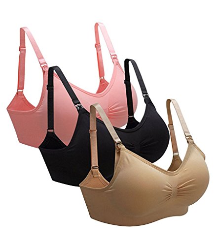 YuanYan Comfort Sleeping Bra Wireless Underwear Front Open Seamless Nursing Bras (L, 3Pack,Black-pink-Skin)