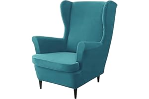 Domidekor Wing Chair Cover - Armchair Protector Turquoise - Armchair Cover Stretch - Strandmon Armchair Cover - Armchair Cover Elastic Velvet Velour Dirt-Repellent - Oeko-Tex 100
