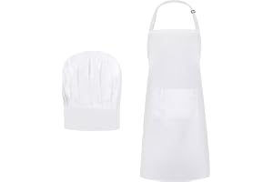 Köksförkläde, vitt justerbart förkläde och hatt, vitt köksförkläde för herr grillförkläde med två fickor för män kvinnor rest