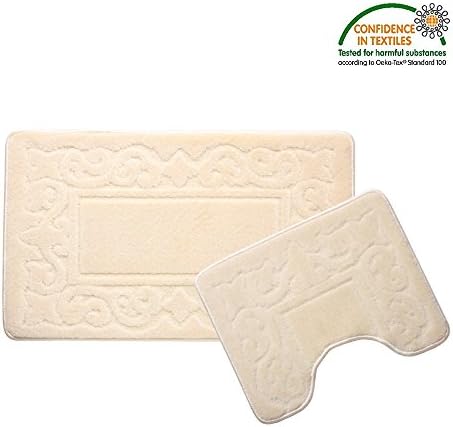 DADA HOMETEXTILE Polypropylene Bathroom Mat Set 2 Piece Inside Nonslip Floor Rug Washable (38x47cm 47x77cm, Beige)