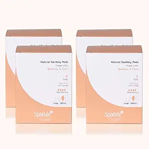 Sparkle Natural & Biodegradable Bamboo Fibre Sanitary Pads (4 Boxes of 7 Pads each - Large Size - 280mm) Total 28 Pads