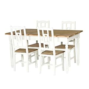 PAJOMA 09072 Set Esszimmer + 4 Stühle im Landhausstil Claire, Holzfaser