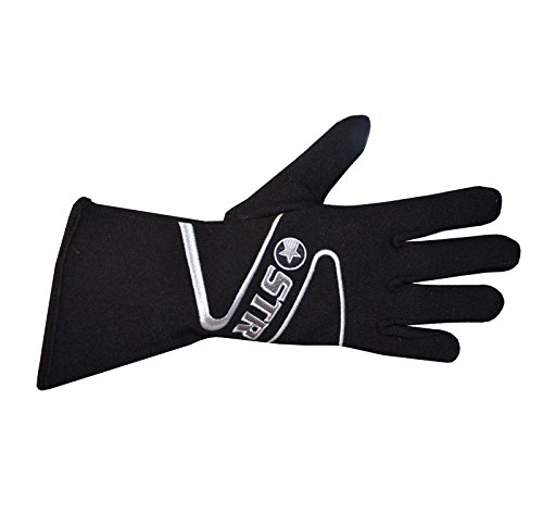 STR Edition 3 Race Gloves - SFI Approved 3.3/5 - Fire Retardant - Adults - Black - Ideal for Oval Racing (Black/Grey, M)