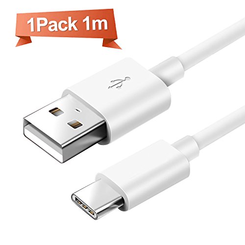 Cable USB Type C Ulinek  1M  Lot de 1  Cable USB C Chargeur   Synchro Ultime Rapide pour Samsung S8   A3  2017   A5  2017    S9   Galaxy note 8   Huawei P20   P20 Pro   P10   P9   Mate 9   Macbook Pro   ChromeBook Pixel - Blanc