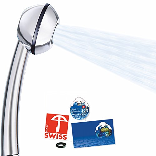 Duschkopf AquaClic Black Power WOW! Mehr Power, auch bei schwachem Wasserdruck! Handbrause ideal für Durchlauferhitzer oder Altbauten, verkalkungsfrei, direkt vom Schweizer Hersteller (ohne Softspray, ohne Zusatzregler)