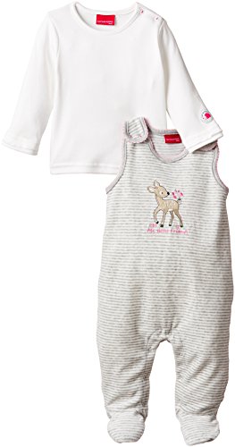 SALT AND PEPPER Baby Girls NB Playsuit friends Nicki stri Striped Crew Neck Long Sleeve Footies, Grey (grey-melange 203), 0-3 Months (Manufacturer size: 56)