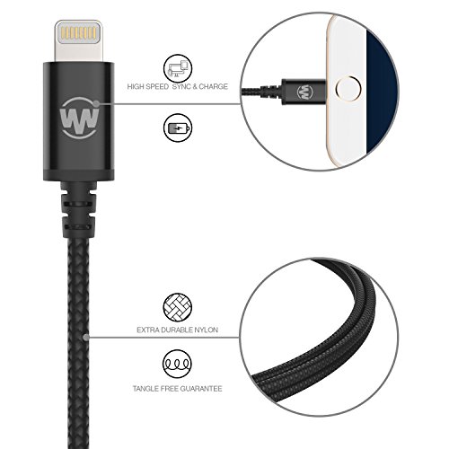 Wanshine 1m iPhone Lightning Kabel Nylon USB Ladekabel, Lebenslange Garantieserie, [Apple MFi Zertifiziert] für iPhone 7, 7 Plus SE 5s 5c 5 6s 6 / 6 Plus, 6s Plus, iPad Pro, Air 2 und weitere (schwarz) - 3