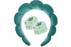 DRESHOW Spa Headband for Washing Face Wristband Set Sponge Soft Terry Cloth Makeup Skincare Non Slip Headband for Women