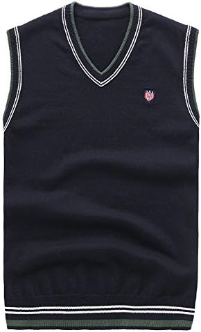 Mens Knitted Vest Jumper Golf Sweater Sleeveless V Neck Tank Top (UK Medium(Asian XL), Dark Blue)